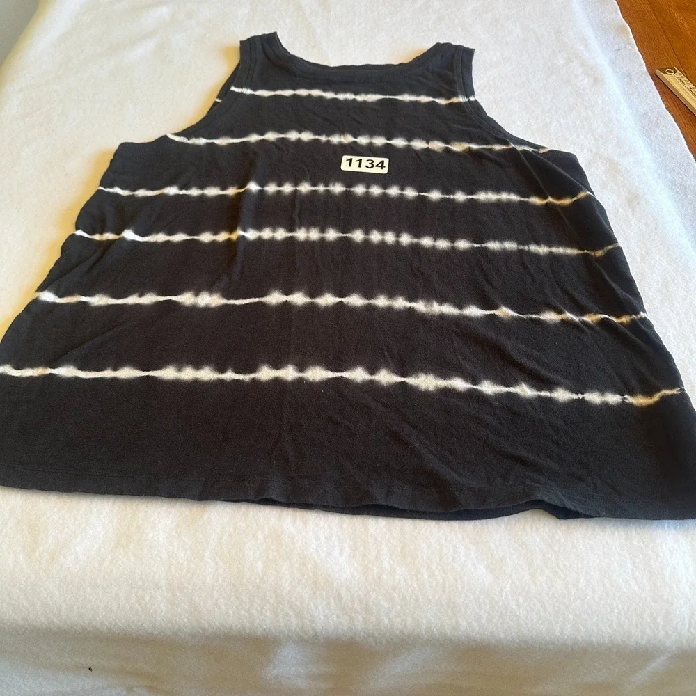 Time and Tru Tank Top Women L 12 14 Black White Stripe Tie Dye Sleeveless Y2K